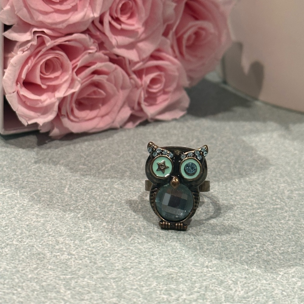 Owl Ring Crystal Teal